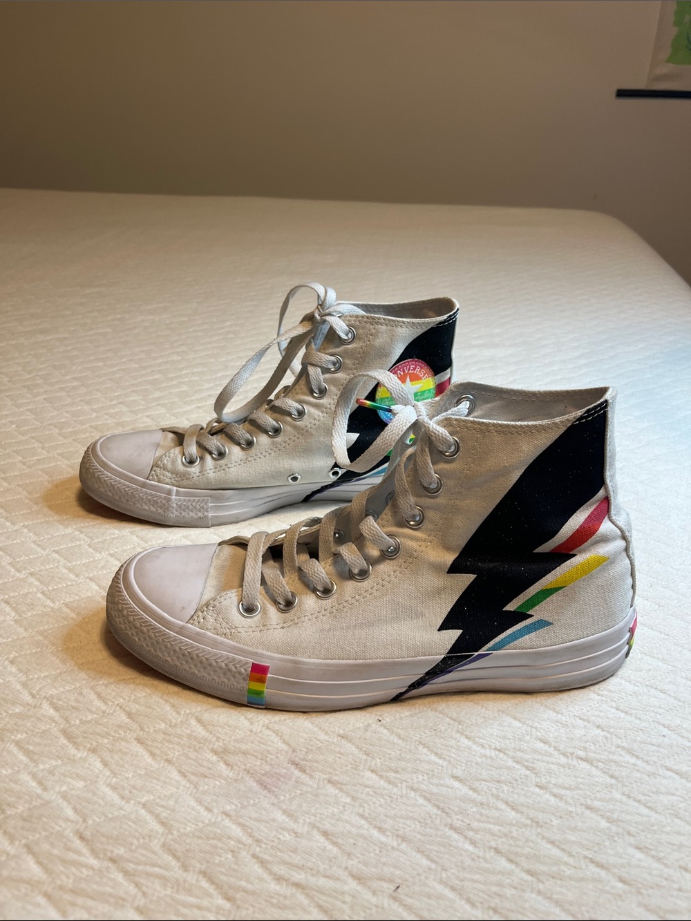 Converse Rainbow Lightning Bolt High-Top Sneakers, women’s 8.5